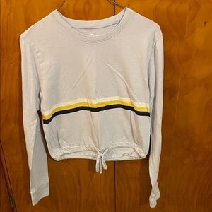 Hollister Light Gray Long Sleeve Tee with Yellow and Black Stripes